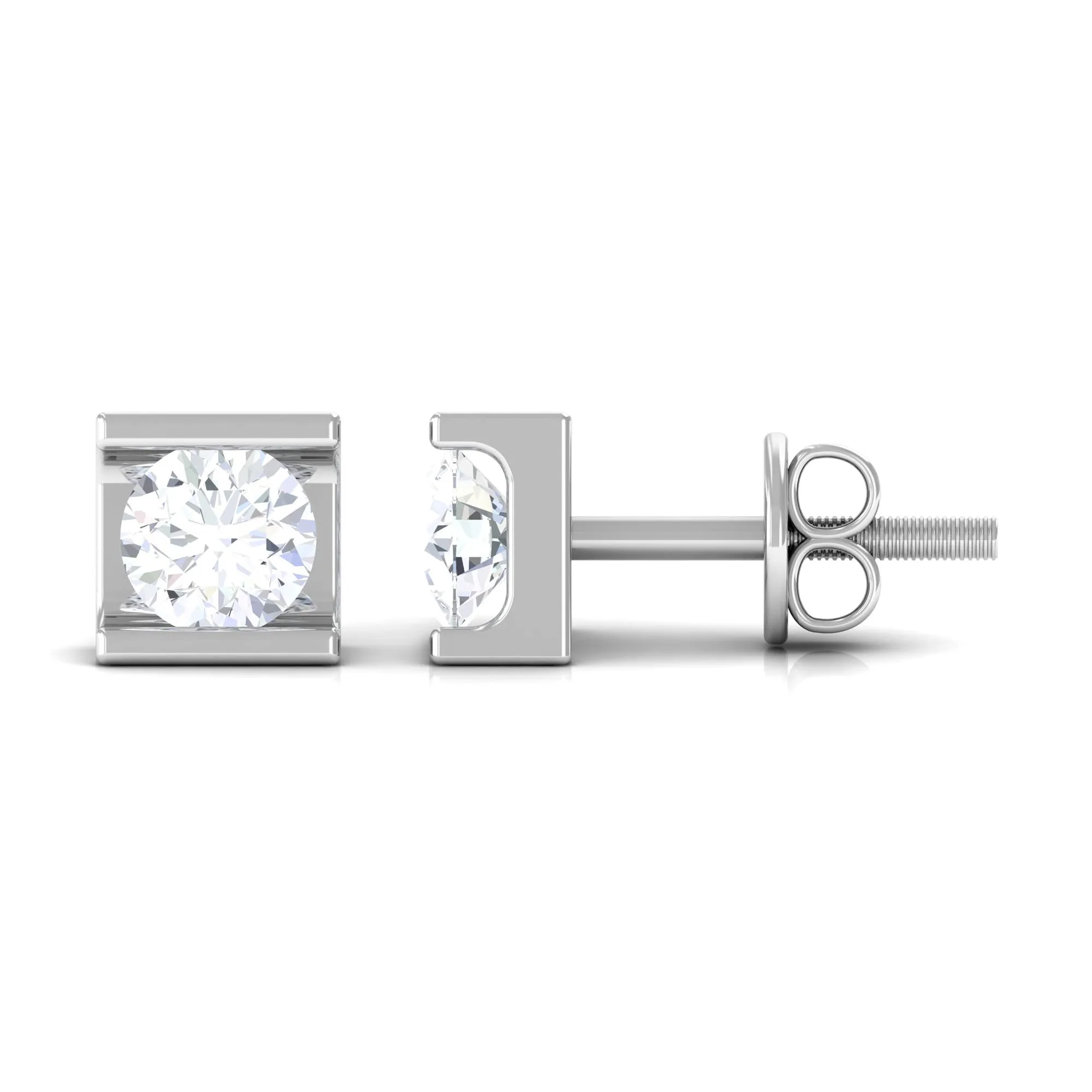 Bar Set Round Diamond Solitaire Stud Earrings