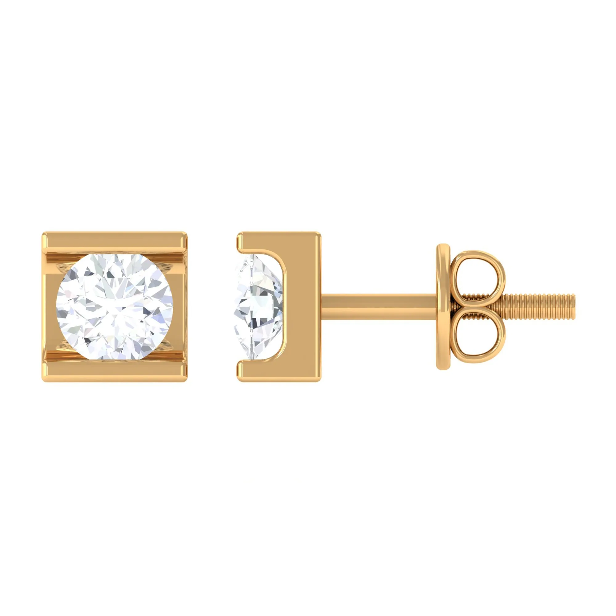 Bar Set Round Diamond Solitaire Stud Earrings