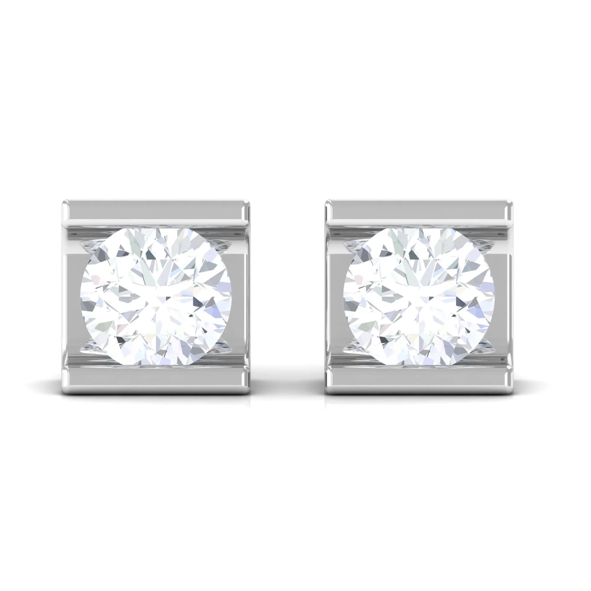 Bar Set Round Diamond Solitaire Stud Earrings