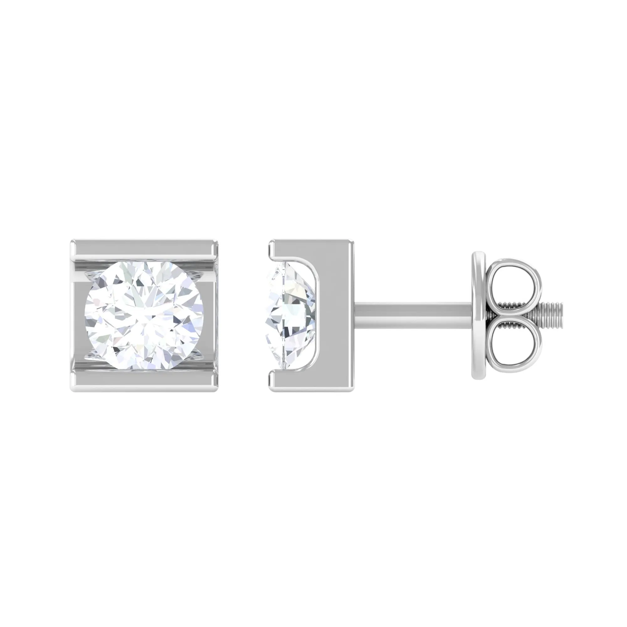 Bar Set Round Diamond Solitaire Stud Earrings