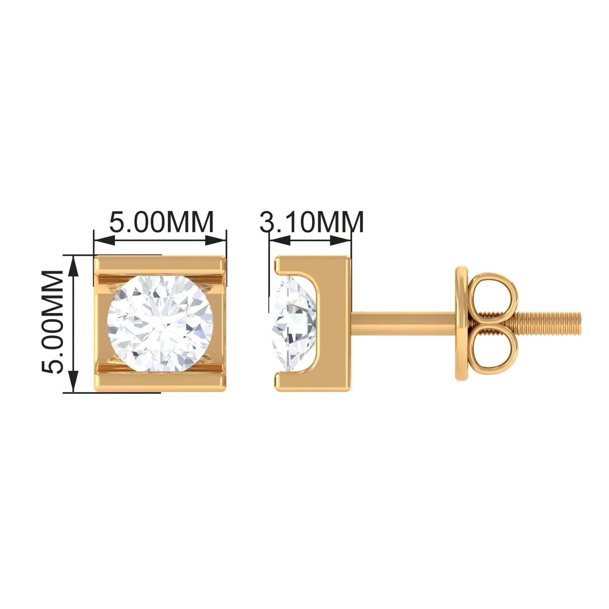 Bar Set Round Diamond Solitaire Stud Earrings