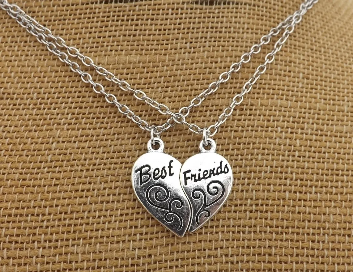 Best Friends Silver Tone Heart Necklaces