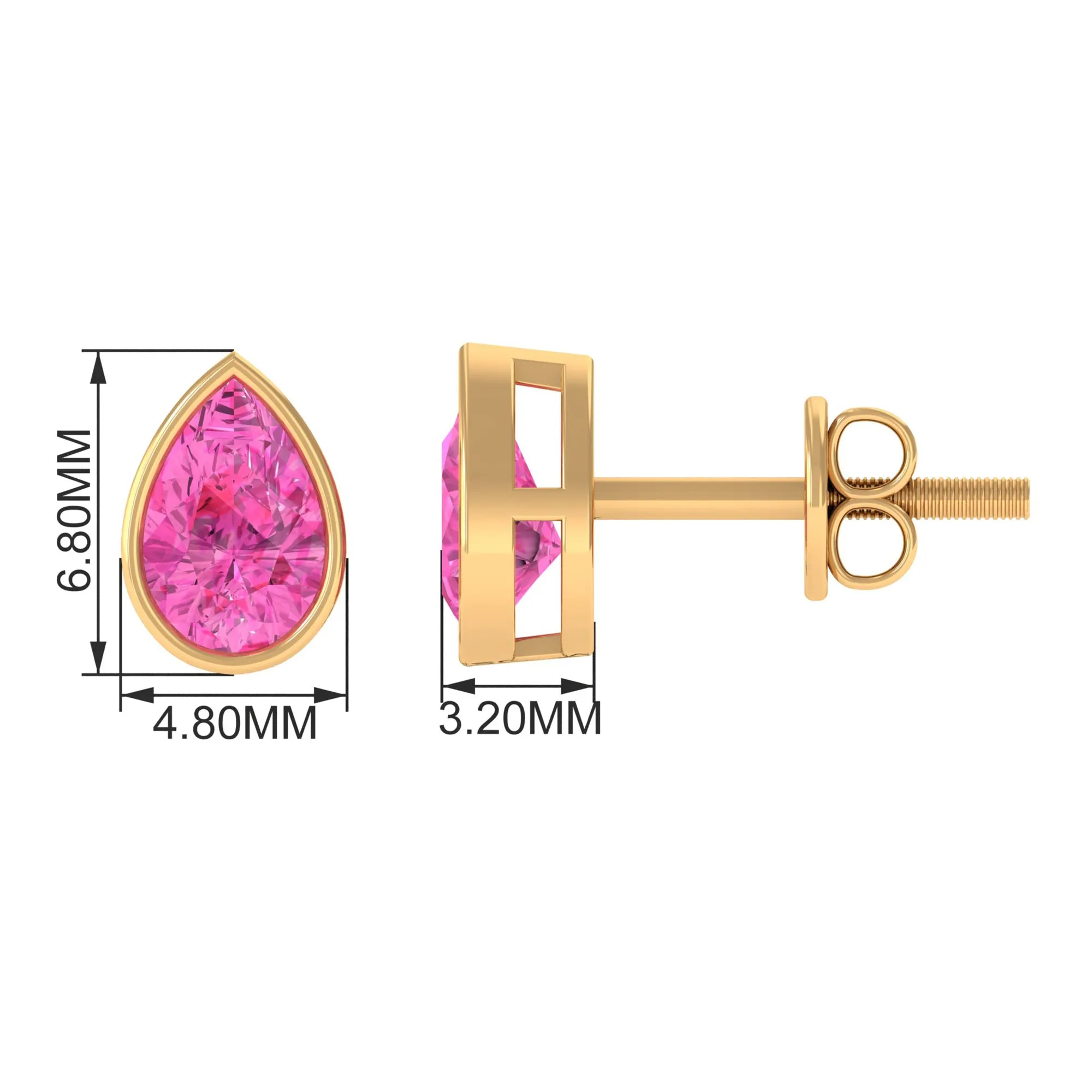 Bezel Set Pear Cut Pink Sapphire Solitaire Stud Earrings