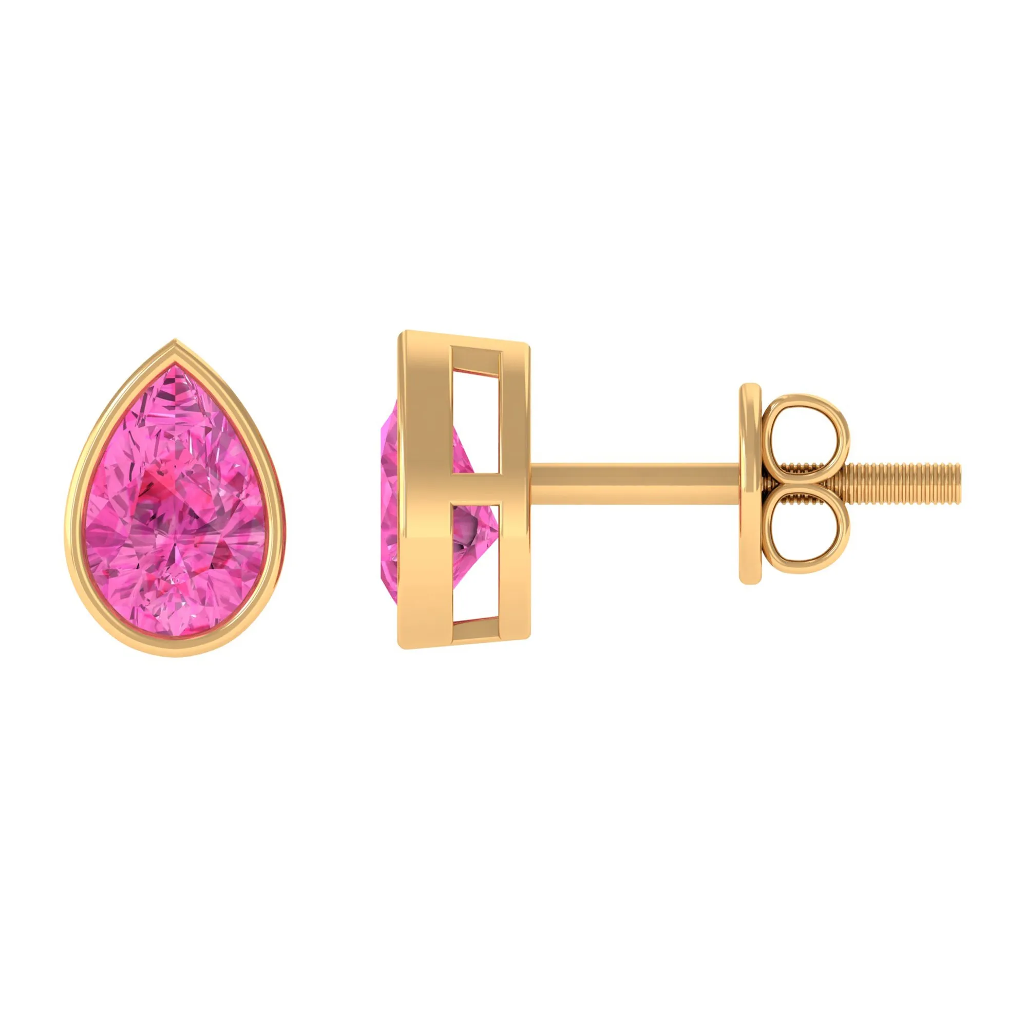 Bezel Set Pear Cut Pink Sapphire Solitaire Stud Earrings