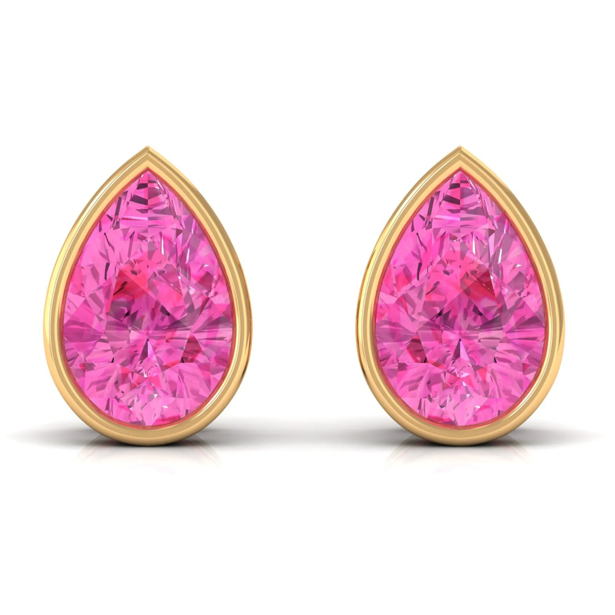 Bezel Set Pear Cut Pink Sapphire Solitaire Stud Earrings