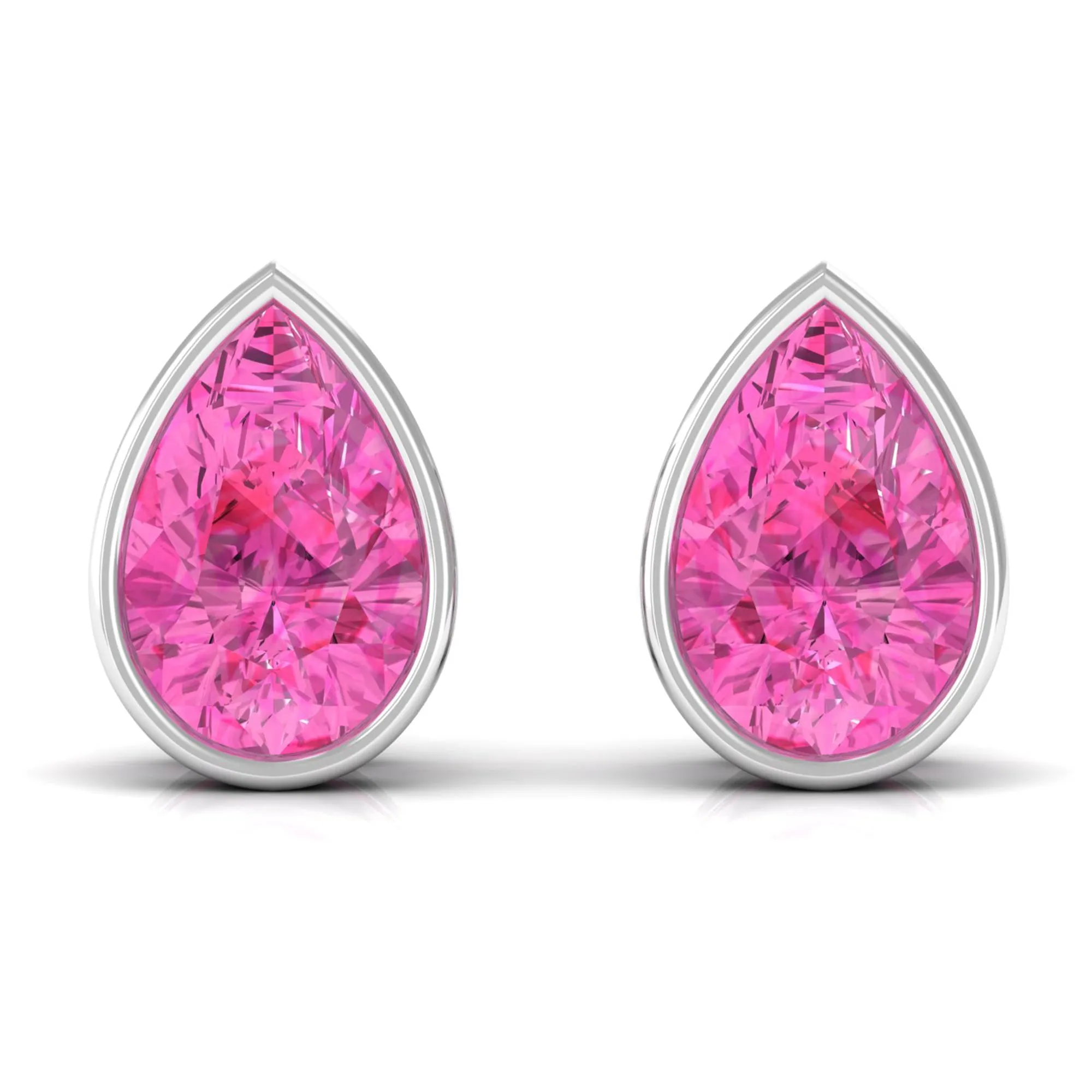 Bezel Set Pear Cut Pink Sapphire Solitaire Stud Earrings