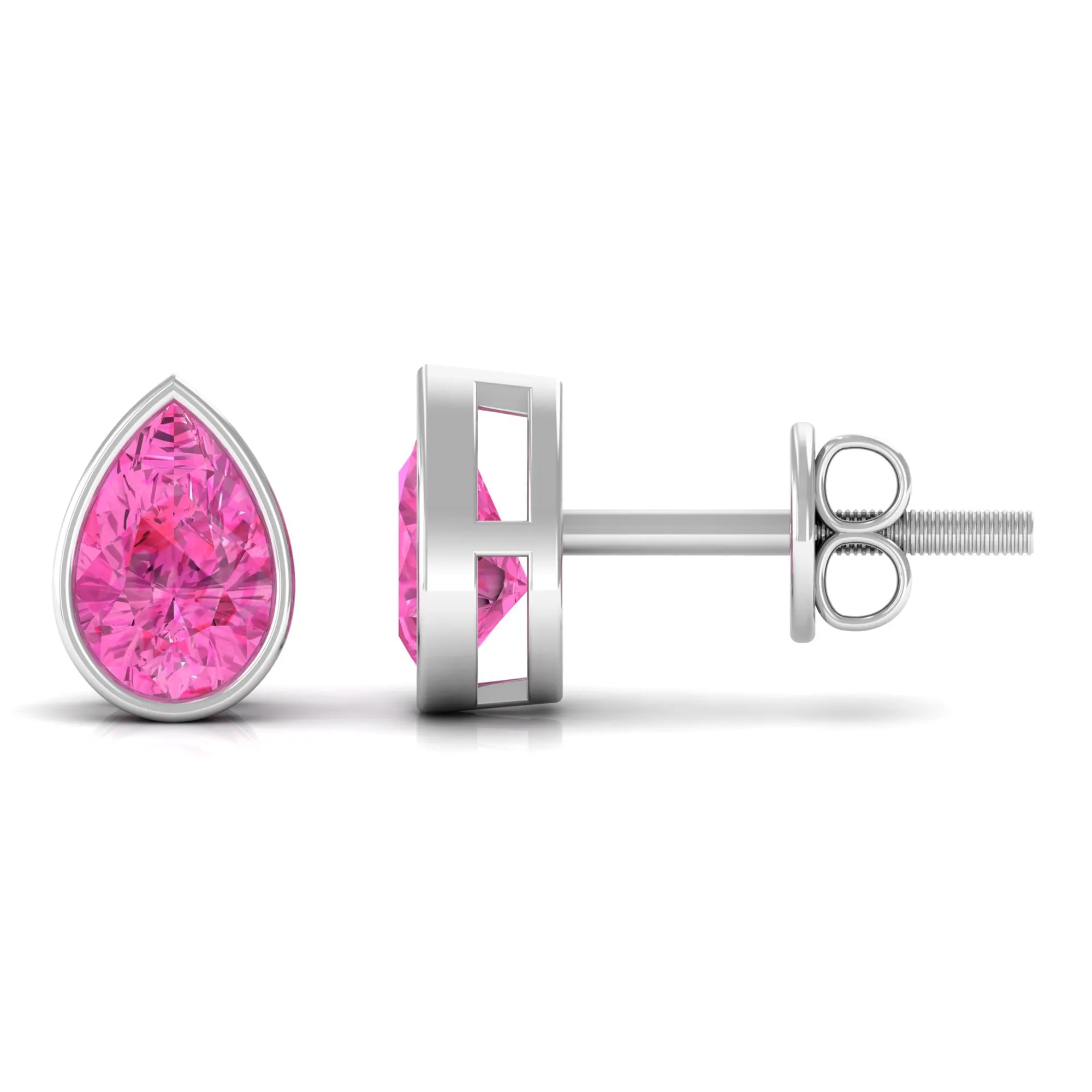 Bezel Set Pear Cut Pink Sapphire Solitaire Stud Earrings