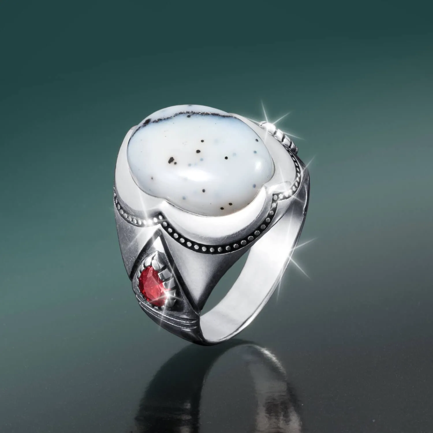 Bianco Dendritic Opal Men's Ring