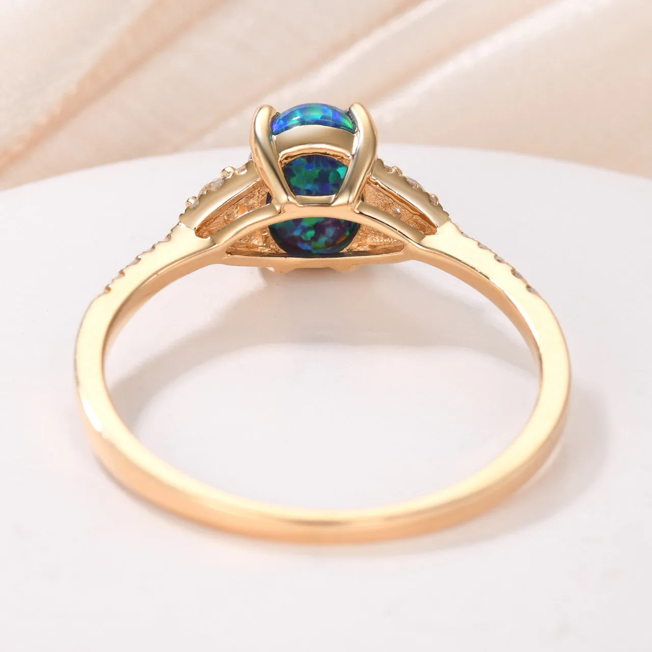 Black Opal Ring Rose Gold Diamond Engagement Ring Women 6x8mm Opal Natural Diamonds