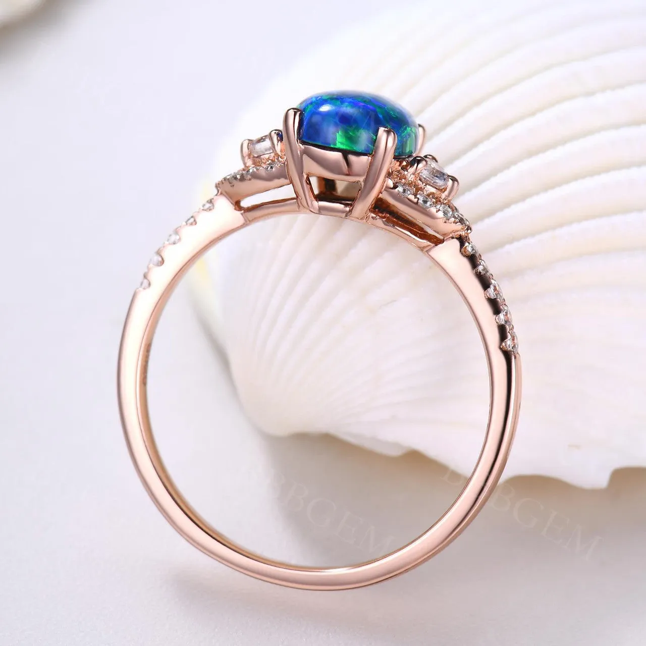 Black Opal Ring Rose Gold Diamond Engagement Ring Women 6x8mm Opal Natural Diamonds