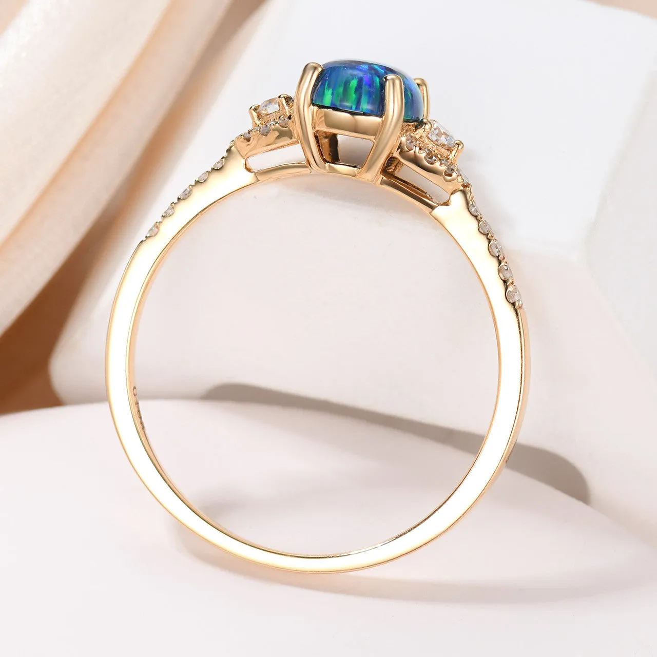 Black Opal Ring Rose Gold Diamond Engagement Ring Women 6x8mm Opal Natural Diamonds