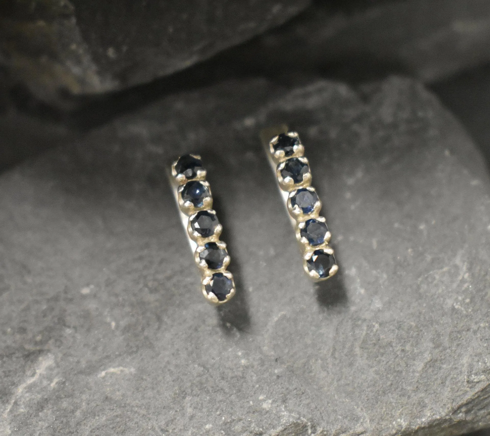 Blue Bar Earrings - Natural Sapphire Earrings, September Birthstone Earrings