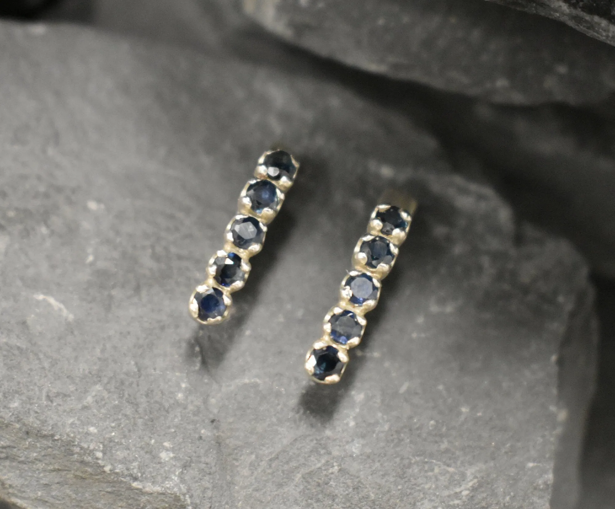 Blue Bar Earrings - Natural Sapphire Earrings, September Birthstone Earrings