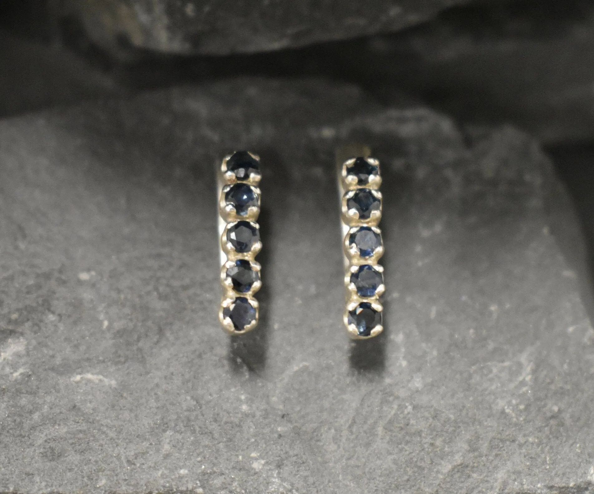 Blue Bar Earrings - Natural Sapphire Earrings, September Birthstone Earrings