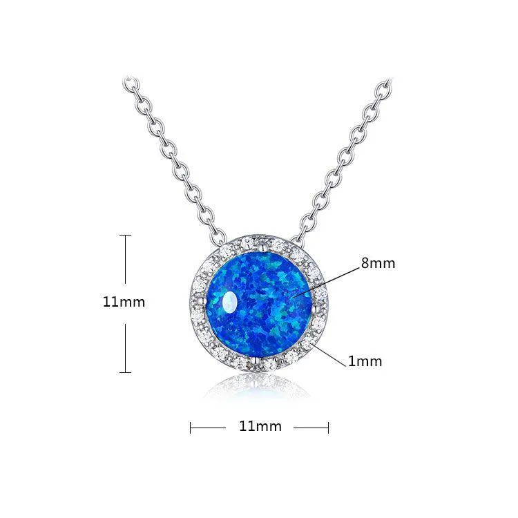 Blue Opal Round Halo Necklace