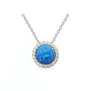 Blue Opal Round Halo Necklace