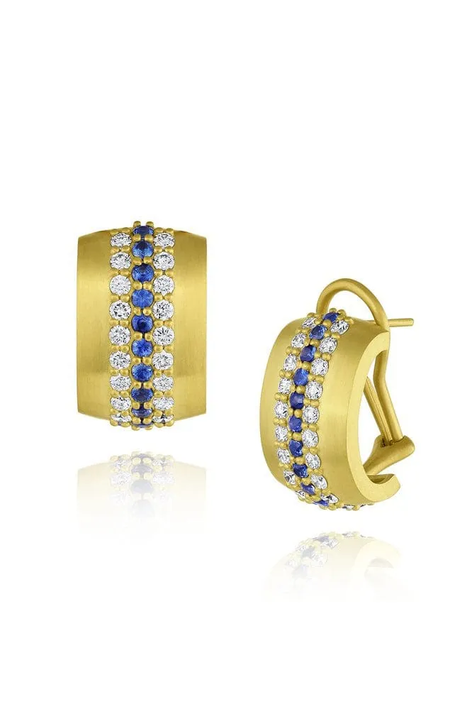 Blue Sapphire Omega Earrings