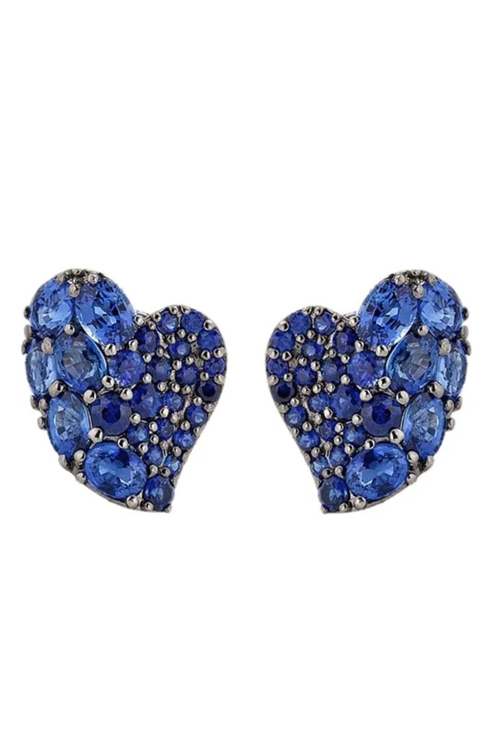 Blue Sapphire Small Wave Heart Earrings