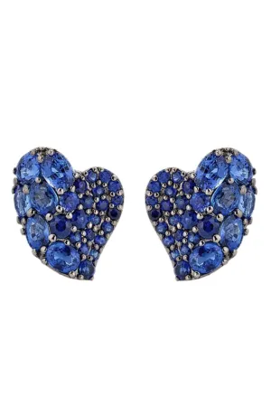 Blue Sapphire Small Wave Heart Earrings