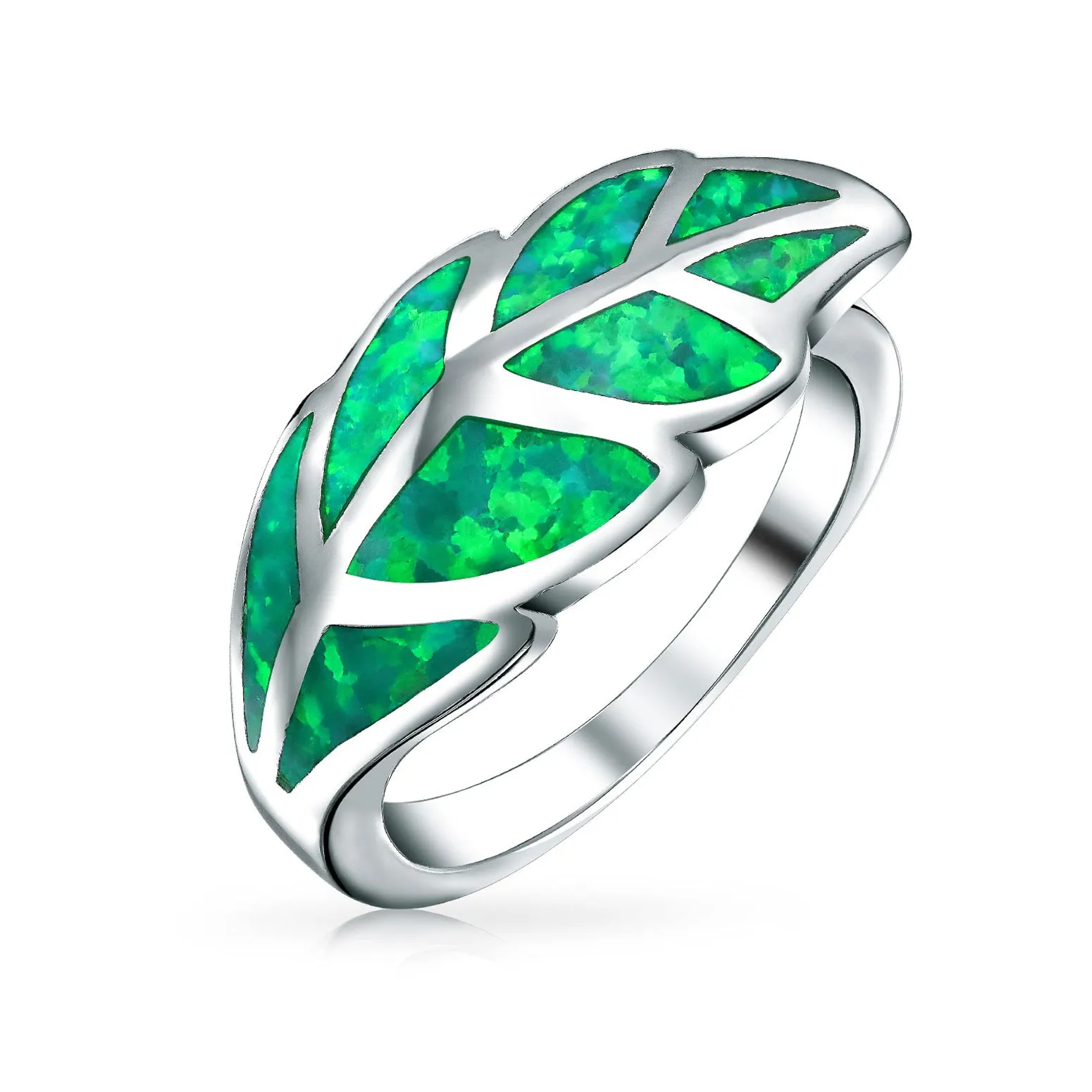 Boho Gemstone Green Opal Inlay Ivy Leaf Silver Ring - Western Jewelry Sterling