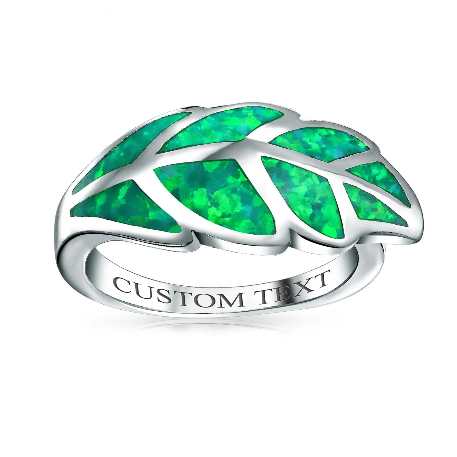 Boho Gemstone Green Opal Inlay Ivy Leaf Silver Ring - Western Jewelry Sterling