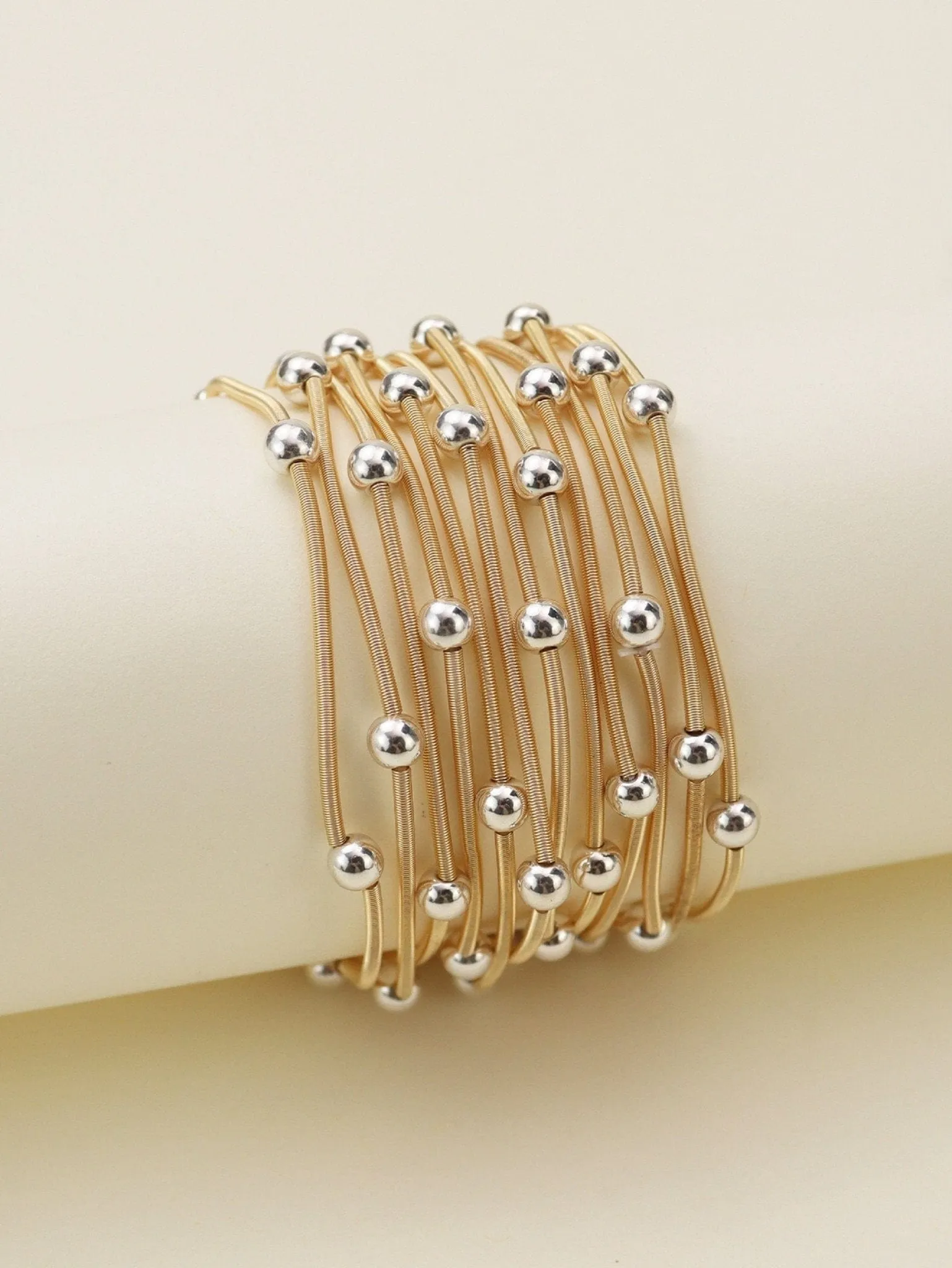 CB2175 Metallic Beads And Coils Bracelet Set