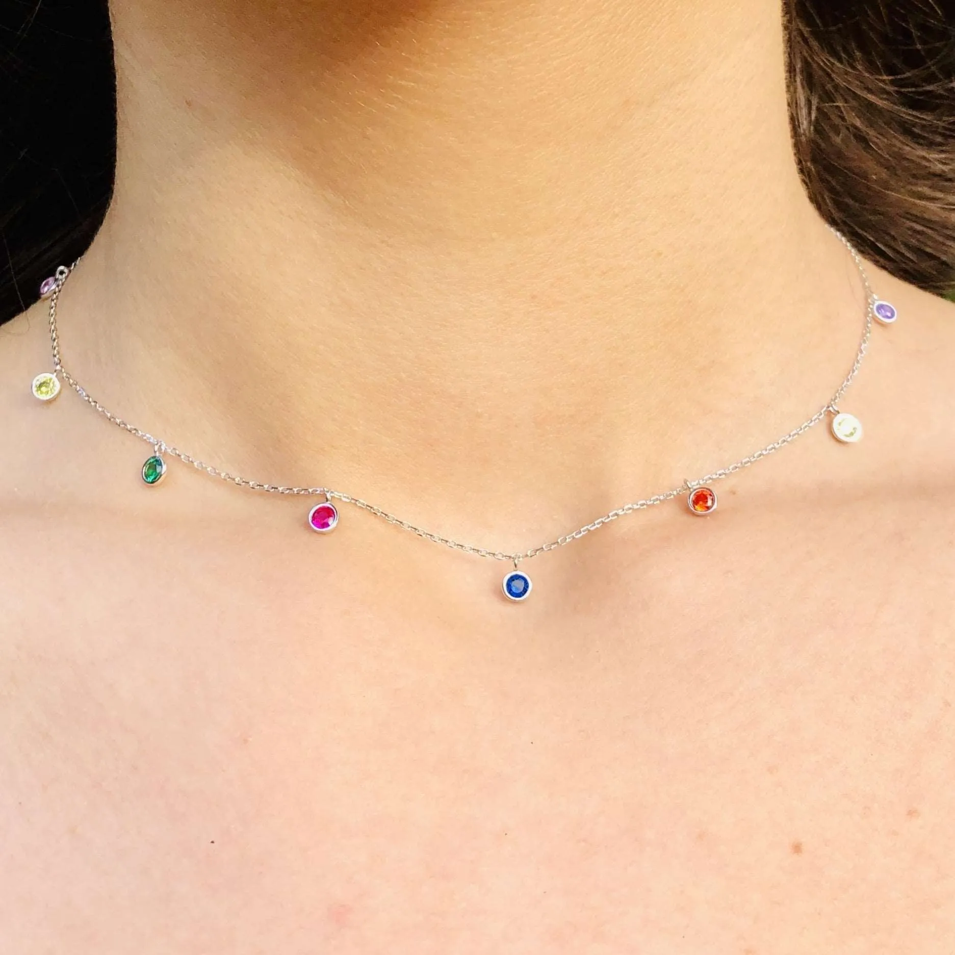 Chakra Rainbow Drop Choker Necklace (sterling silver or 16K gold)