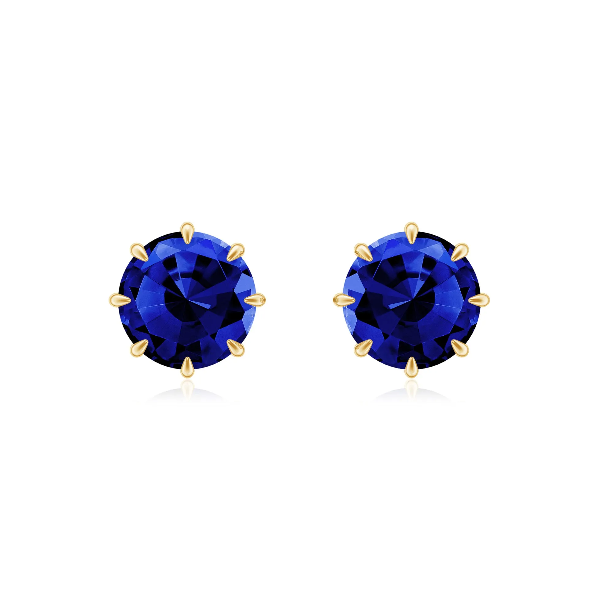 Created Blue Sapphire Solitaire Stud Earrings in Claw Setting