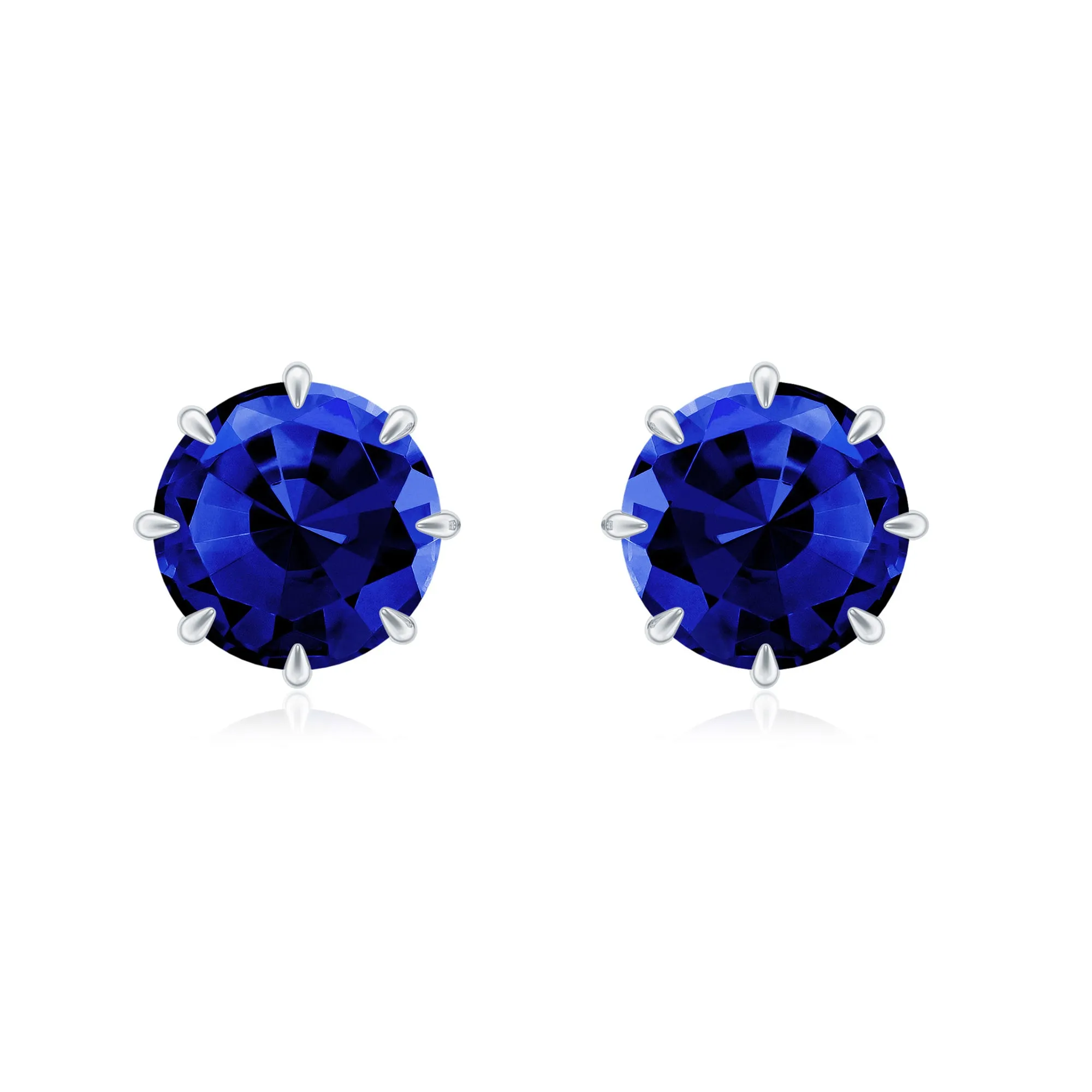 Created Blue Sapphire Solitaire Stud Earrings in Claw Setting