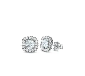 Cushion Halo Stud Earrings 1.00tw