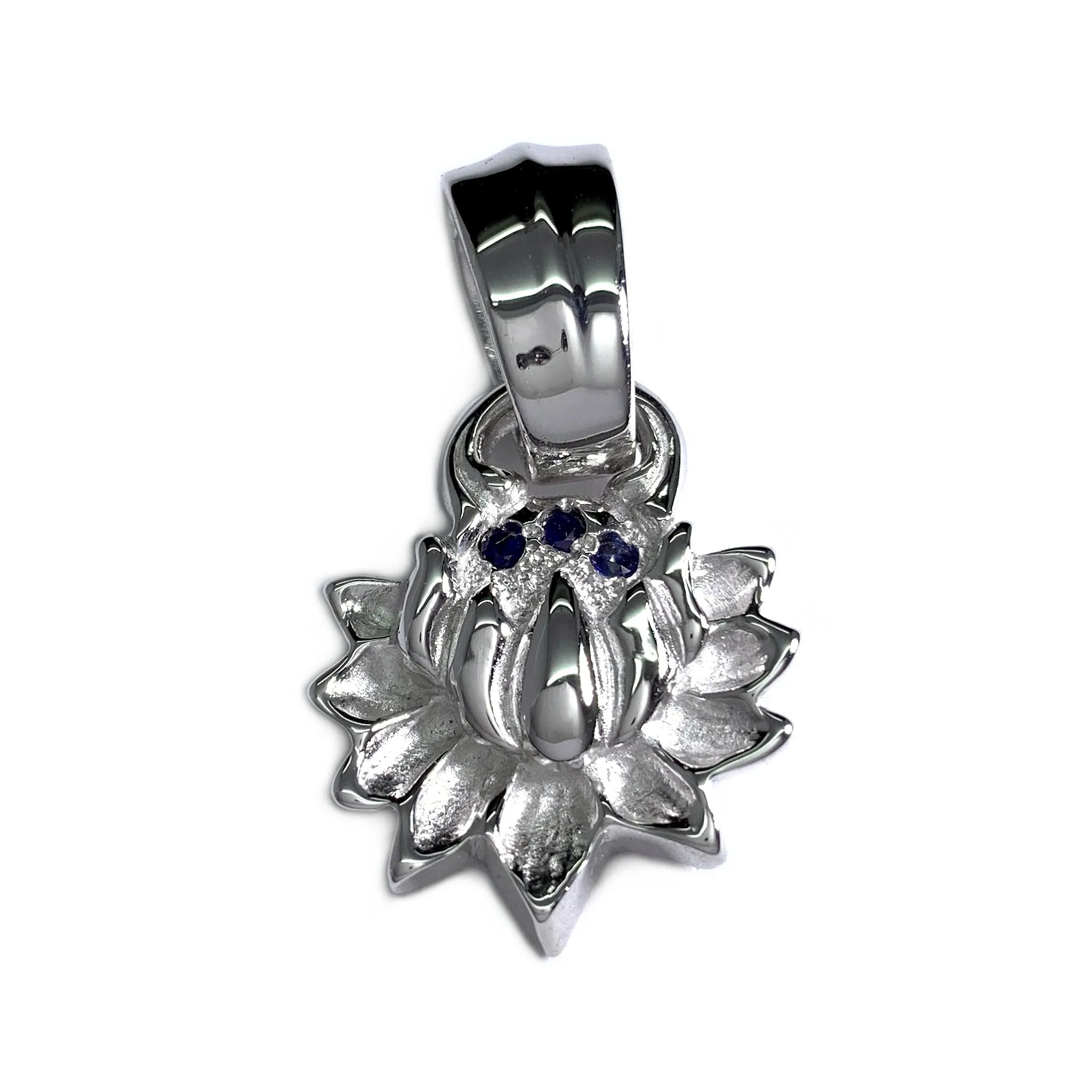 Custom Rhodium Plated Lotus Blossom Pendant