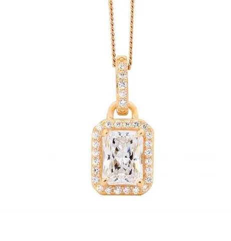 CZ Emerald Cut Pendant - 3 colours