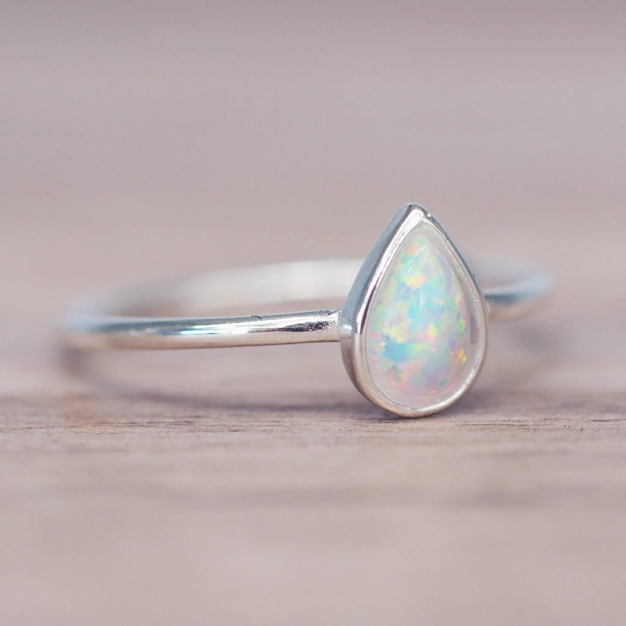 Dainty Tear Drop Opal Ring