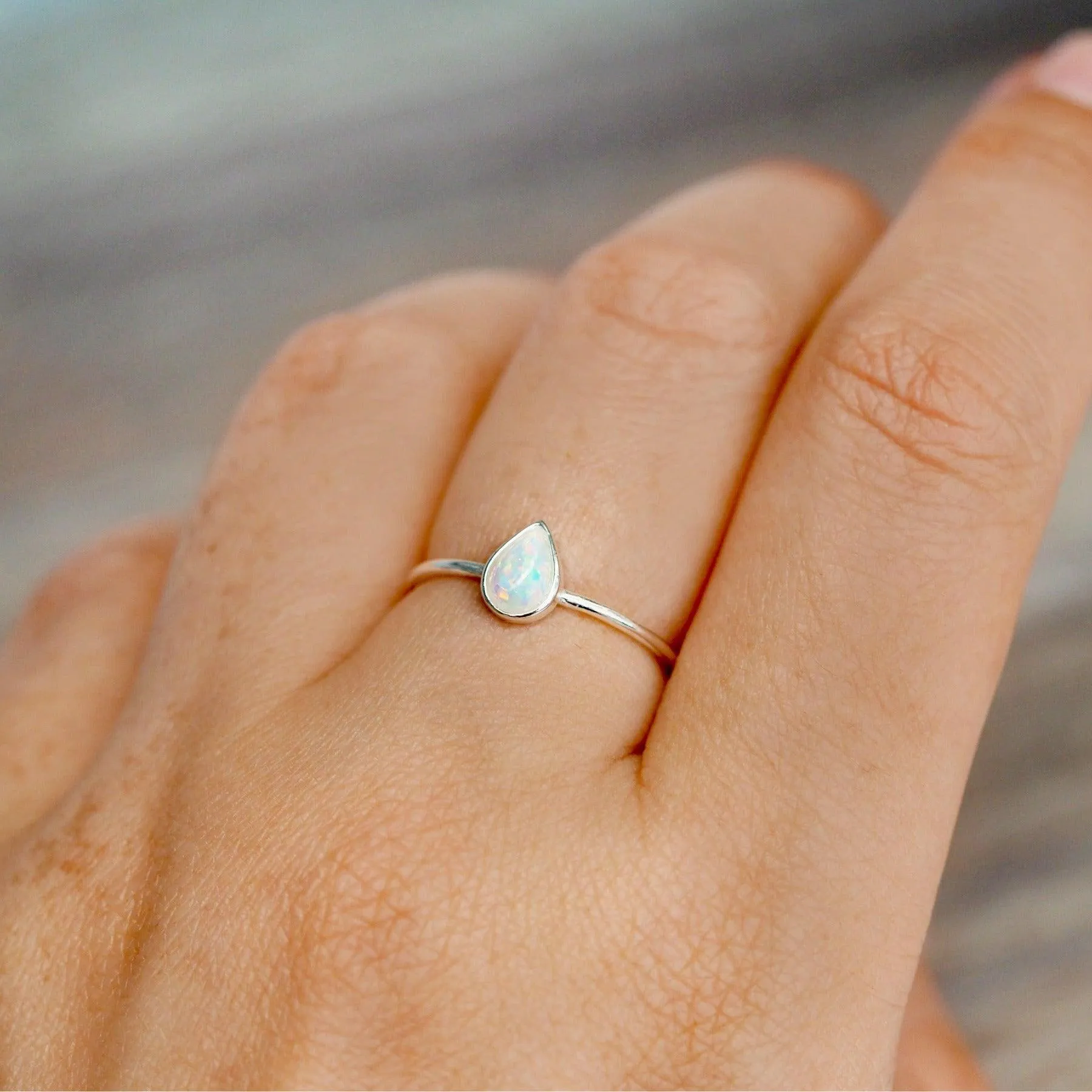 Dainty Tear Drop Opal Ring