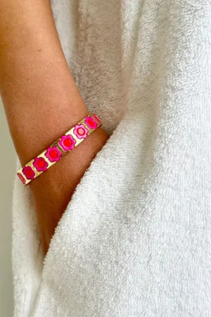 Daisy chain bracelet - Gold/HotPink/Cherry