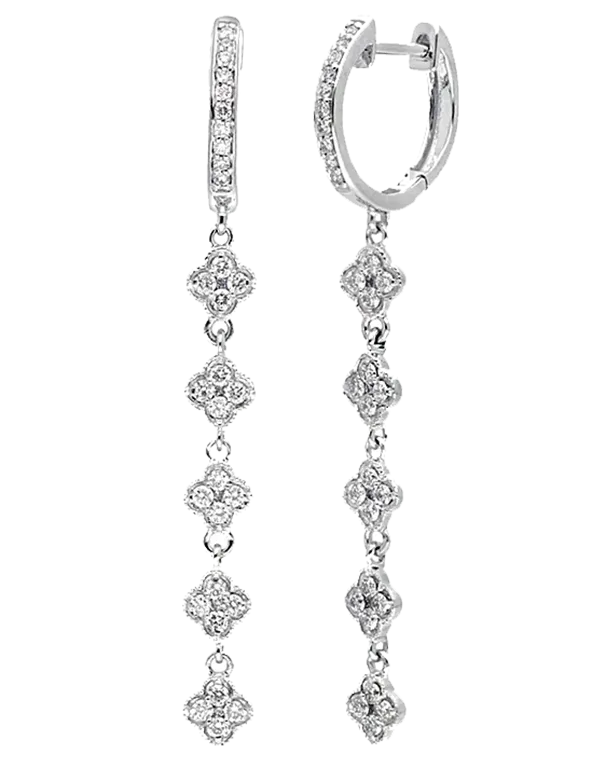 Diamond Earrings - 10ct White Gold Diamond Set Drop Earrings - 784309