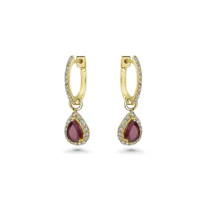 Diamond Hoop & Dangle Red Ruby Pear Shape With Diamond Halo Earrings (1.69 ct.) in 14K Gold