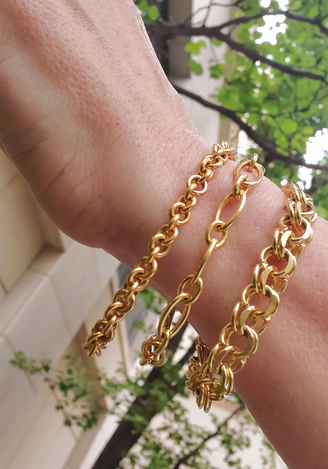 Double Link 14K Yellow Gold Chain Link Bracelet