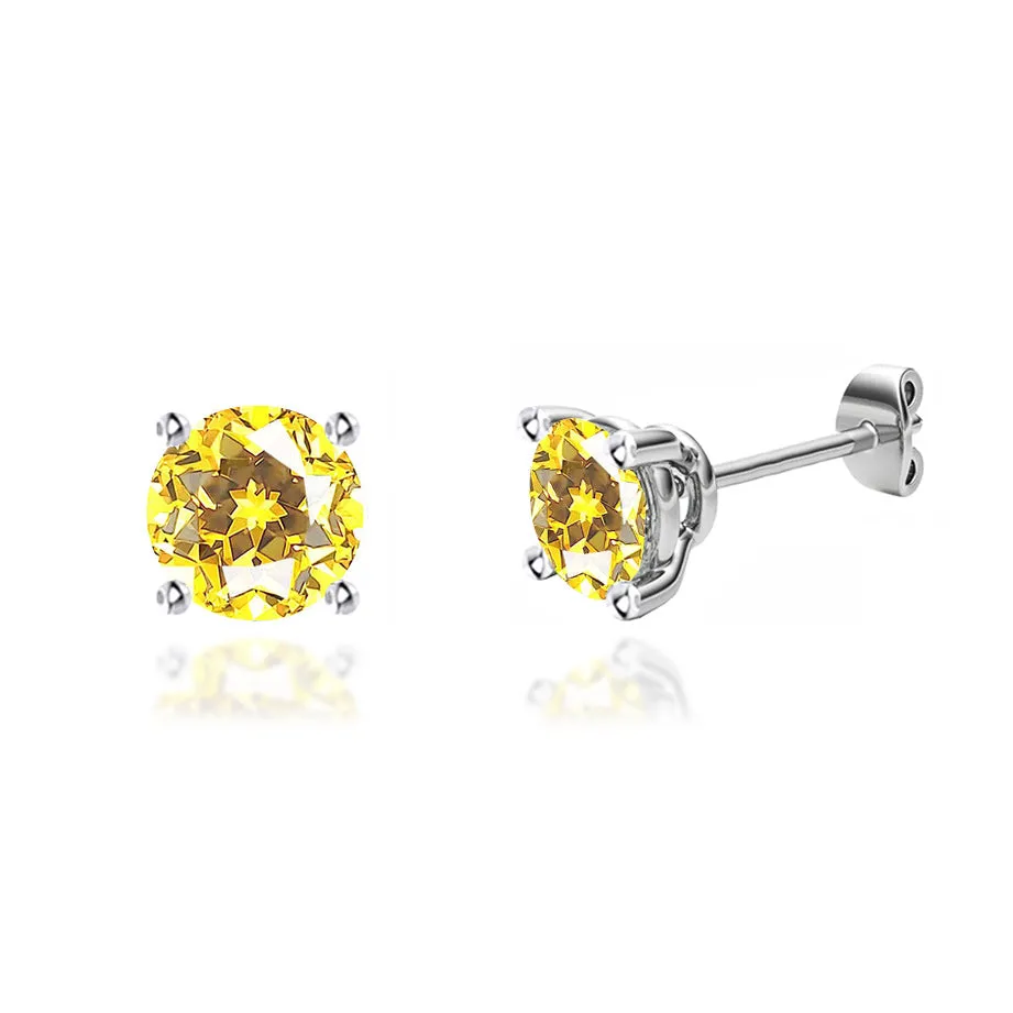 DOVE - Round Yellow Sapphire Platinum Stud Earrings