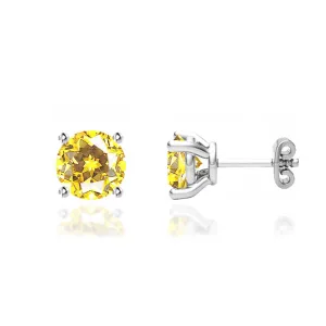 DOVE - Round Yellow Sapphire Platinum Stud Earrings