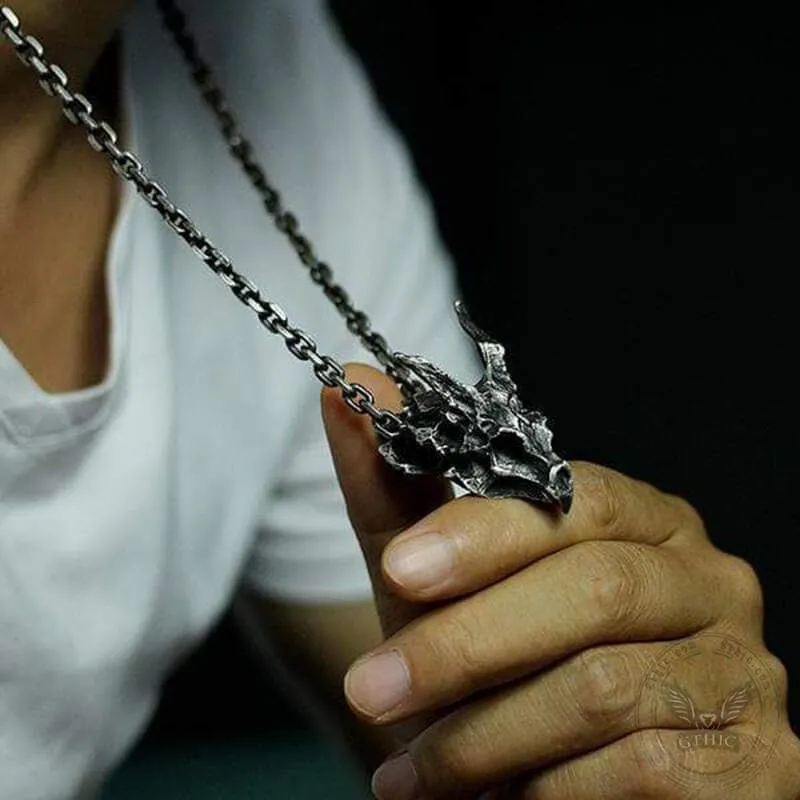 Dragon Sterling Silver Mens Skull Necklace