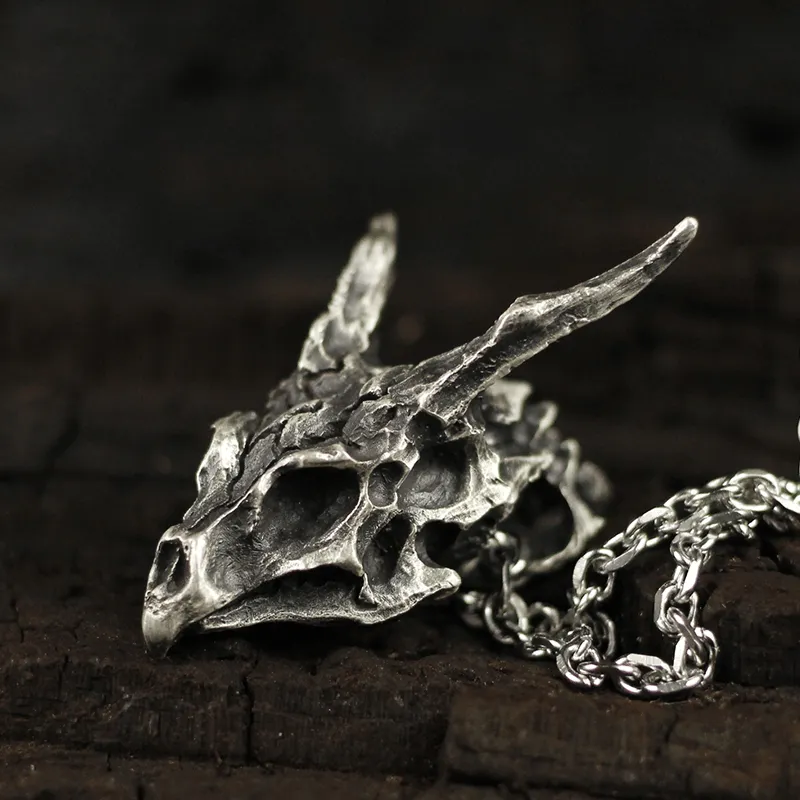 Dragon Sterling Silver Mens Skull Necklace