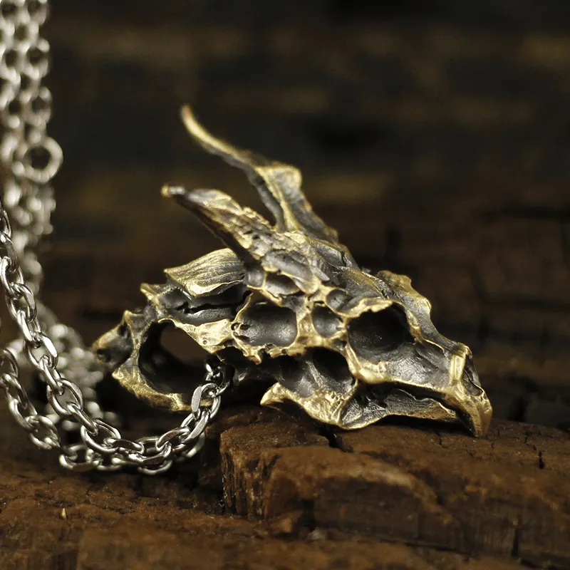 Dragon Sterling Silver Mens Skull Necklace