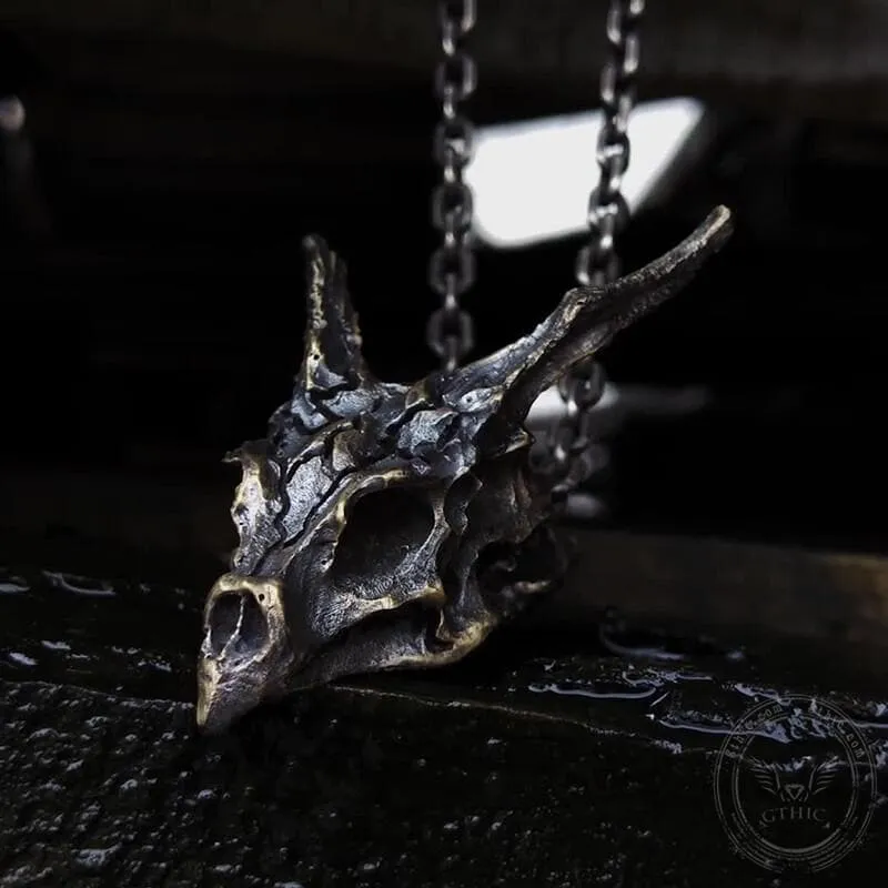 Dragon Sterling Silver Mens Skull Necklace