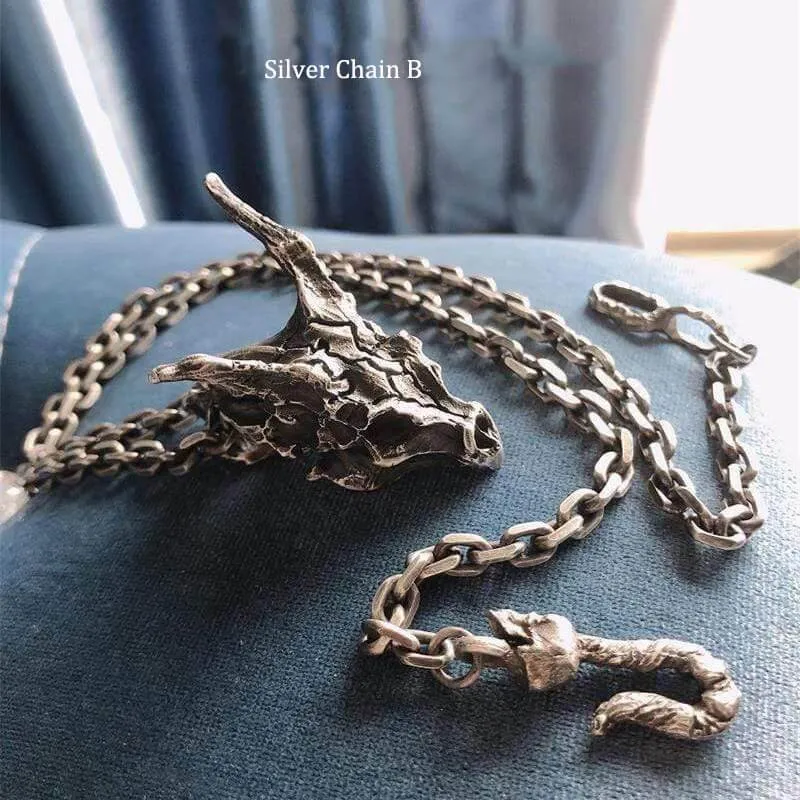 Dragon Sterling Silver Mens Skull Necklace