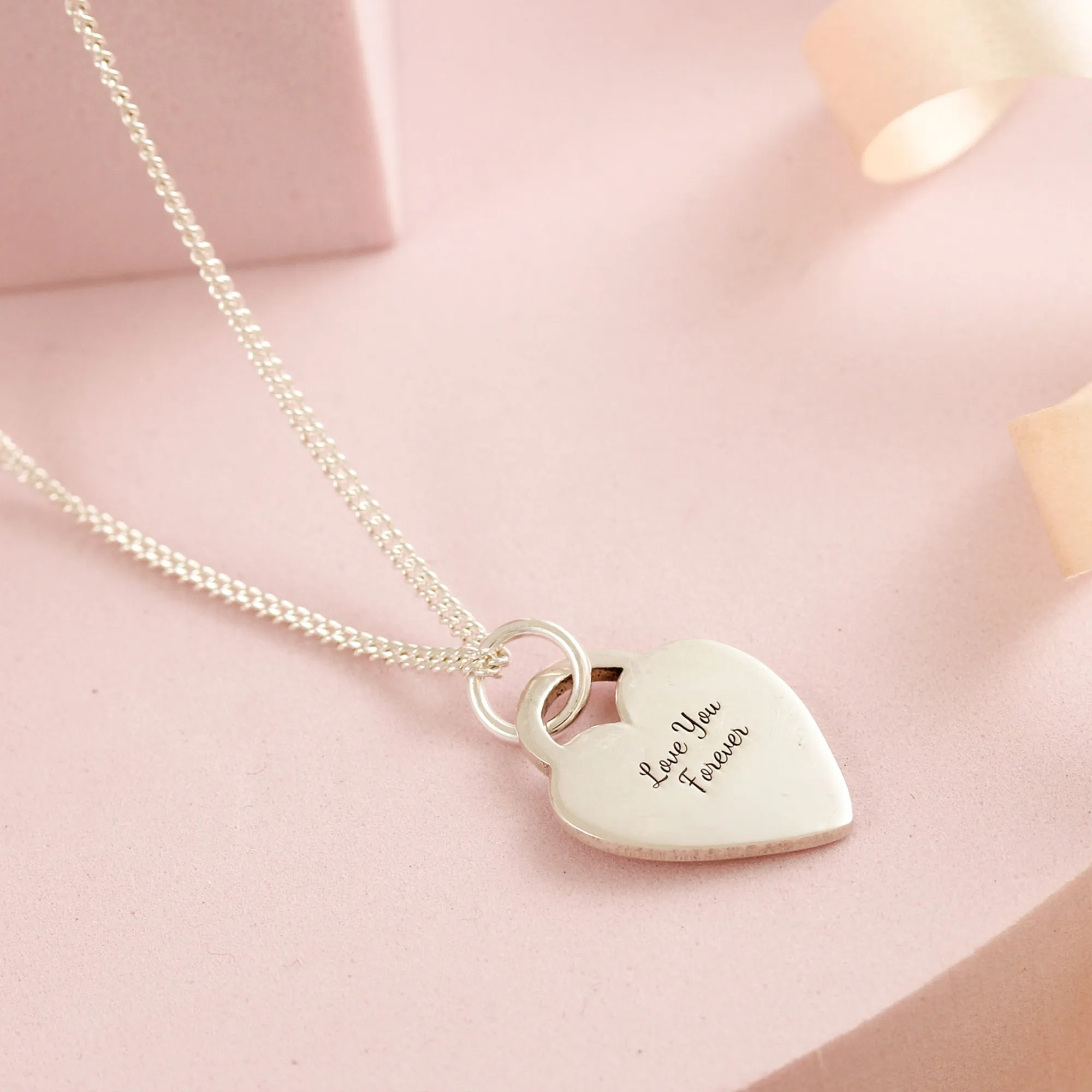 Duo Large Heart Tag Personalised Curve Name Silver Necklace