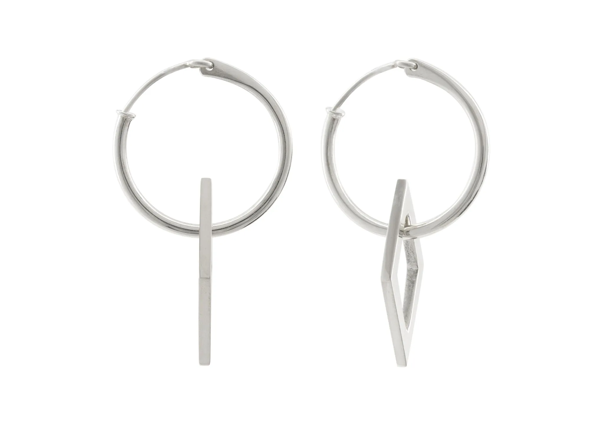 E31 Open Diamond Shape Hoop Earrings, Sterling Silver