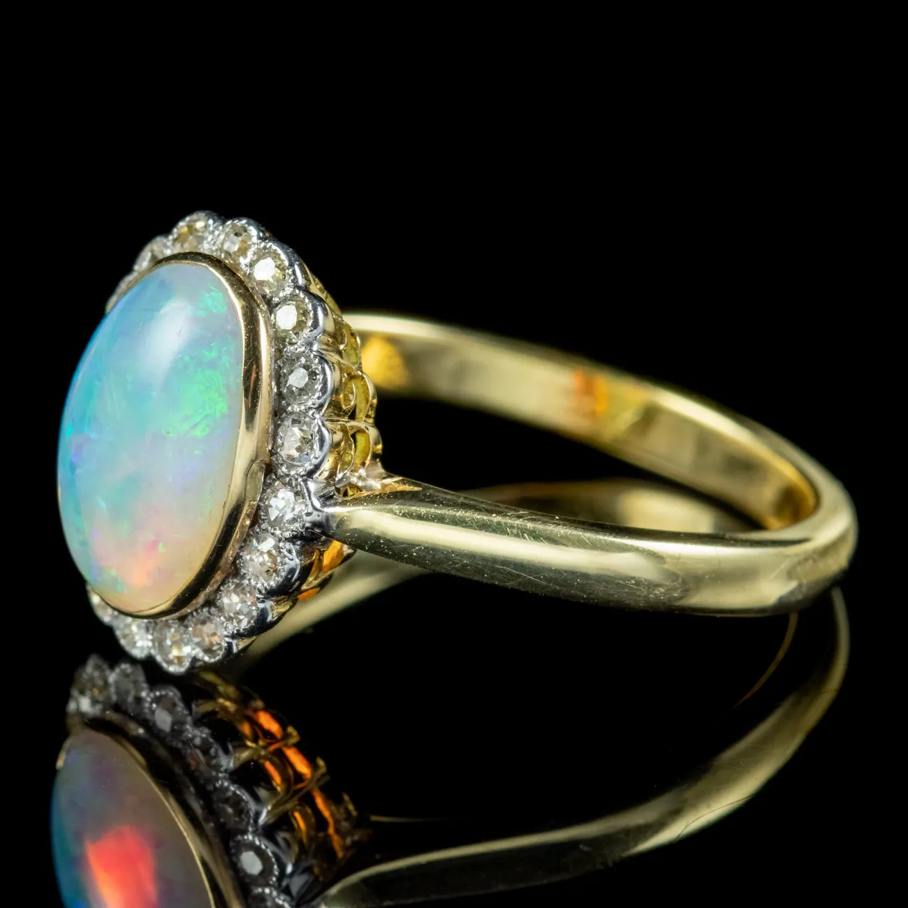 Edwardian Style Opal Diamond Cluster Ring 3ct Opal