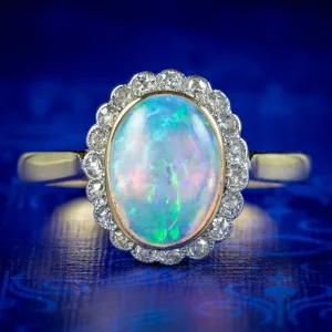 Edwardian Style Opal Diamond Cluster Ring 3ct Opal