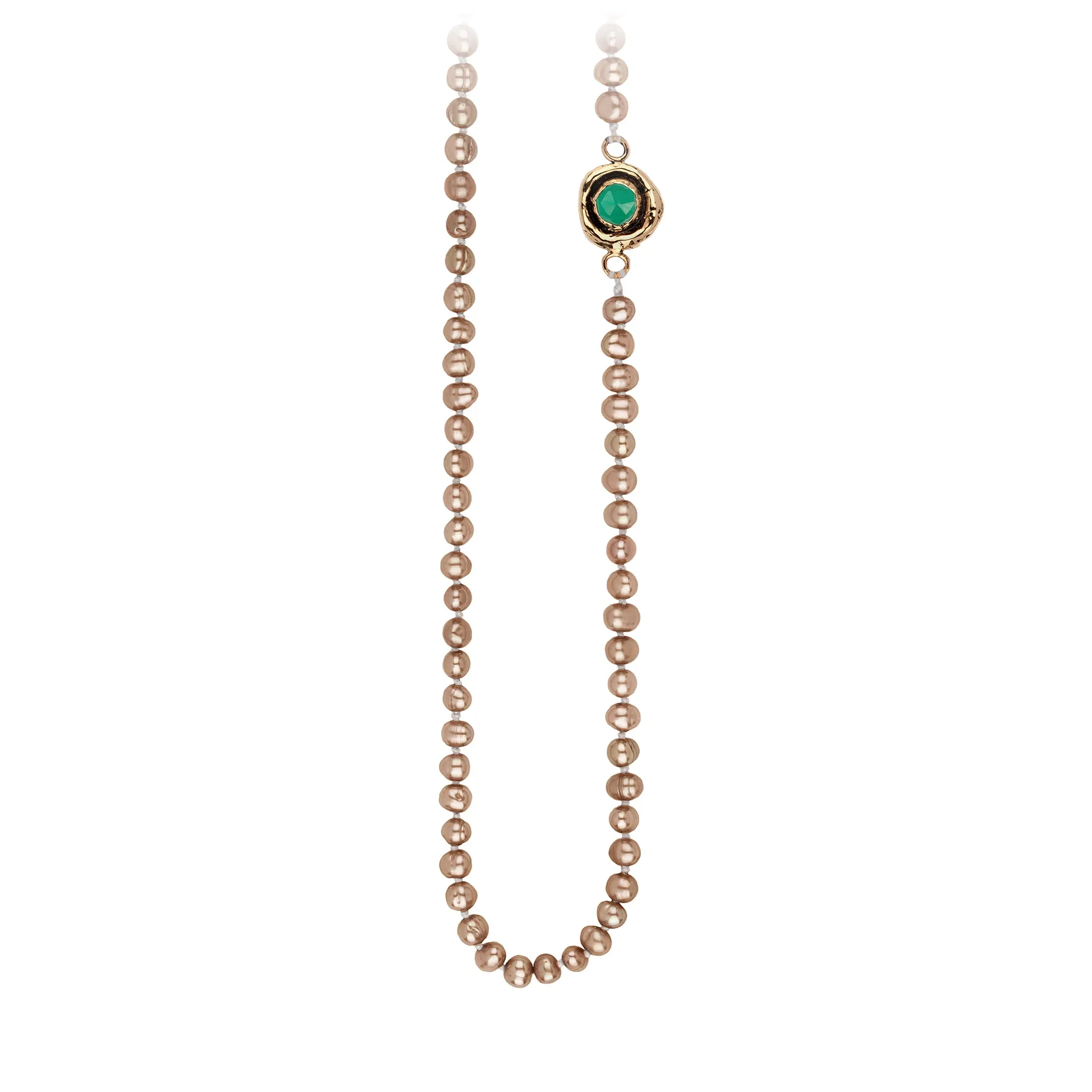 Emerald 14K Gold Faceted Stone Pearl Necklace